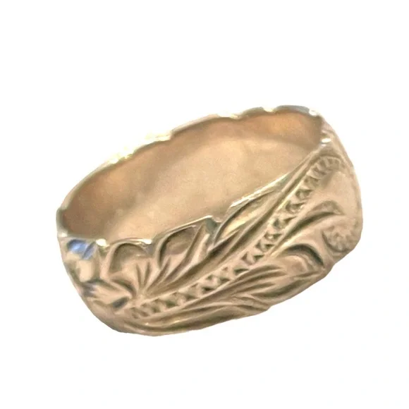 Vintage 1970s Sterling silver 925 flower etched handmade Southwestern band ring - Picture 6 of 7